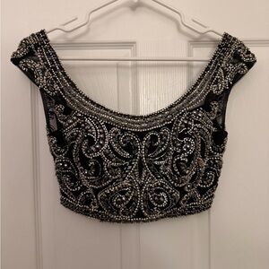 Elegant Black and Silver Embellished Women's Top